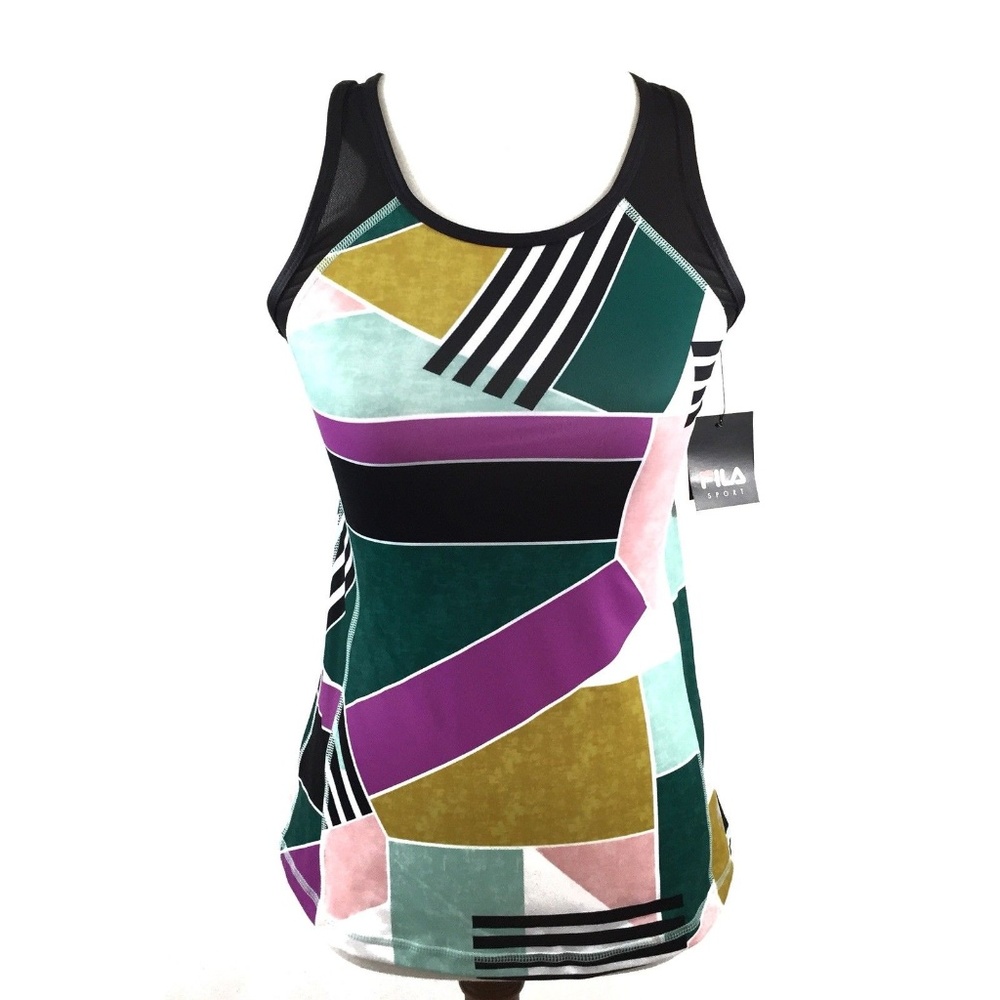 Fila Sport Crisscross Open Back Tank Top Size Small Geometric Multi-Color